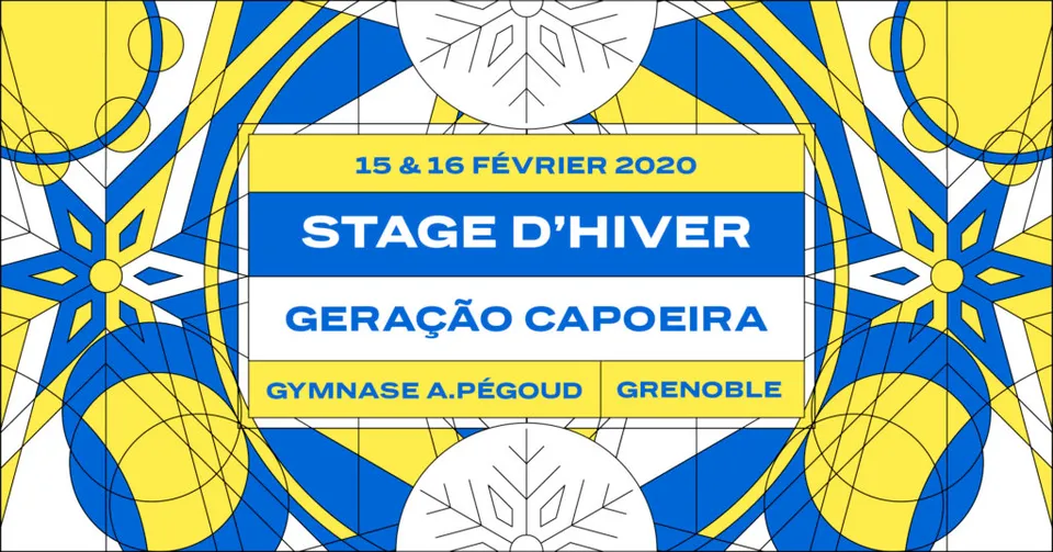 Cartel del curso intensivo de invierno de Geração Capoeira de los días 15 y 16 de febrero de 2020 en el gymnase A. Pégoud de Grenoble.