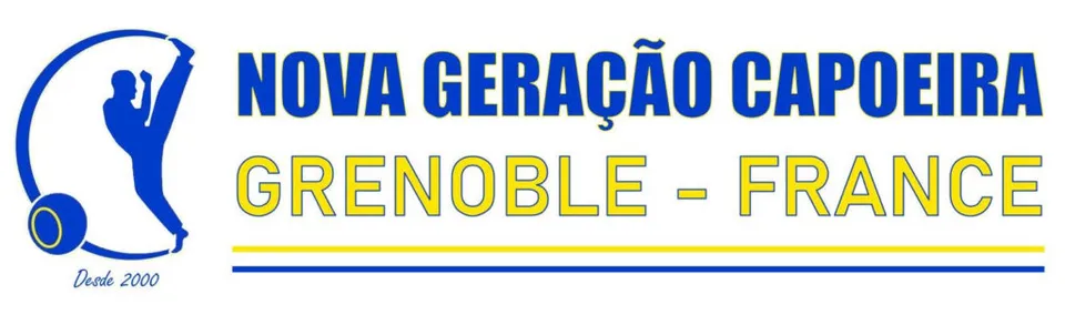 Logotipo da Nova Geração Capoeira Grenoble, com um capoeirista azul e a inscrição Desde 2000.